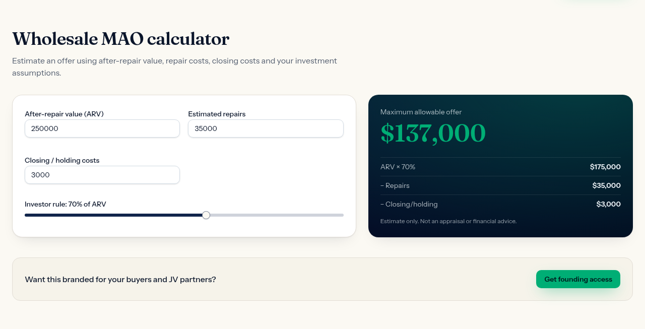 Actual AI Real Estate Empire calculator screen